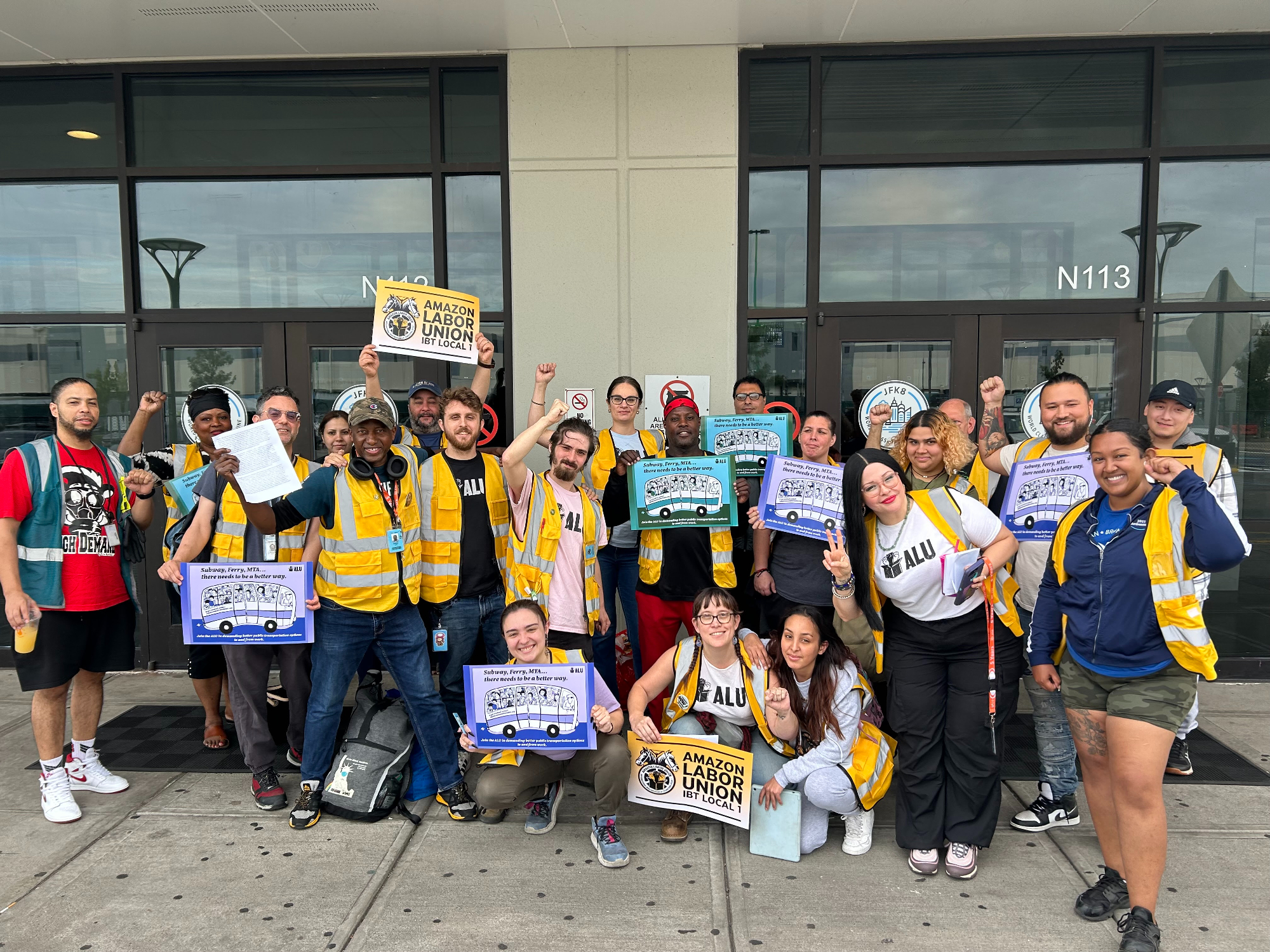 Amazon Labor Union workers gathered outside JFK8 warehouse holding Union signs