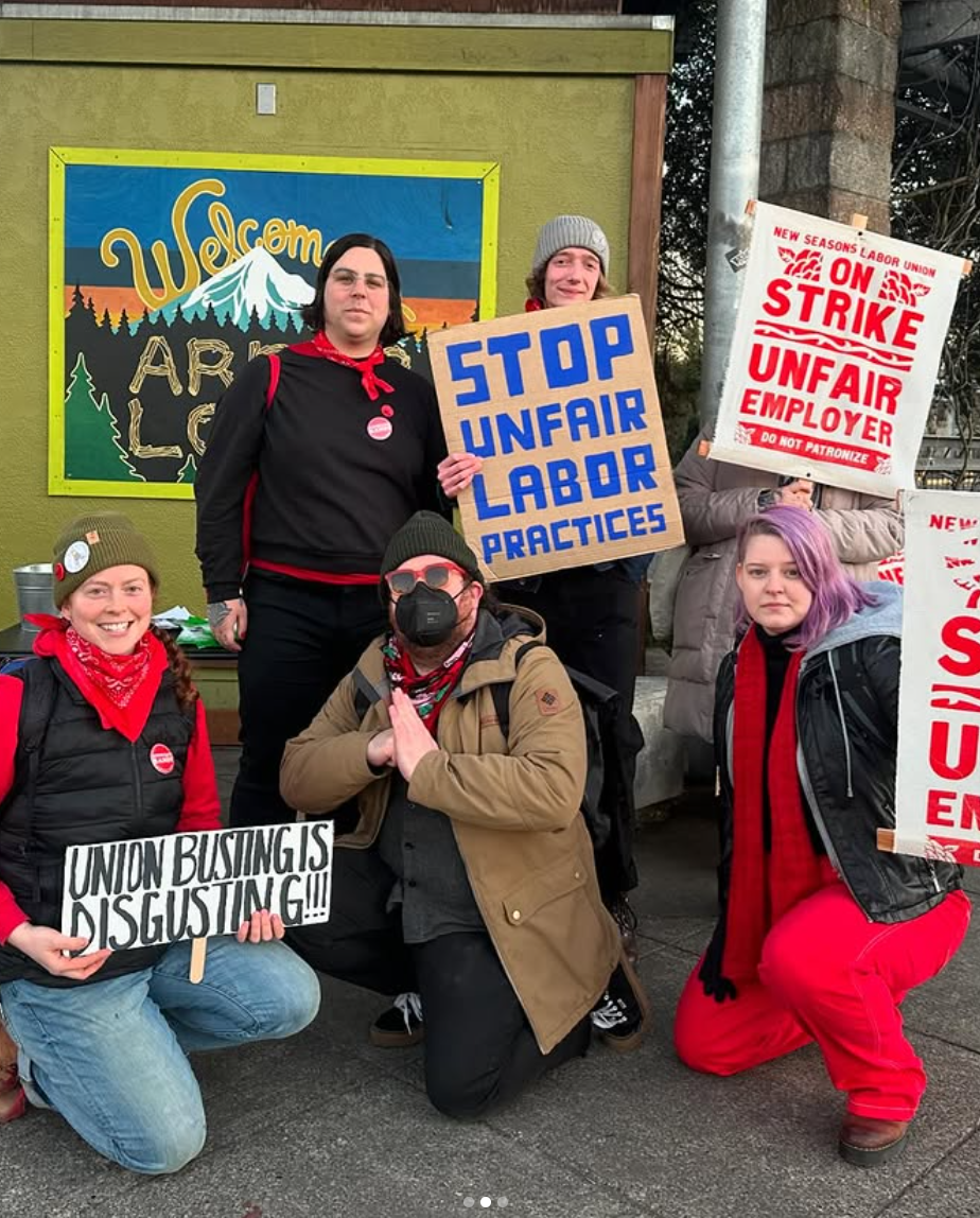 New Seasons Labor Union workers on the picket line to reinstate Randy.