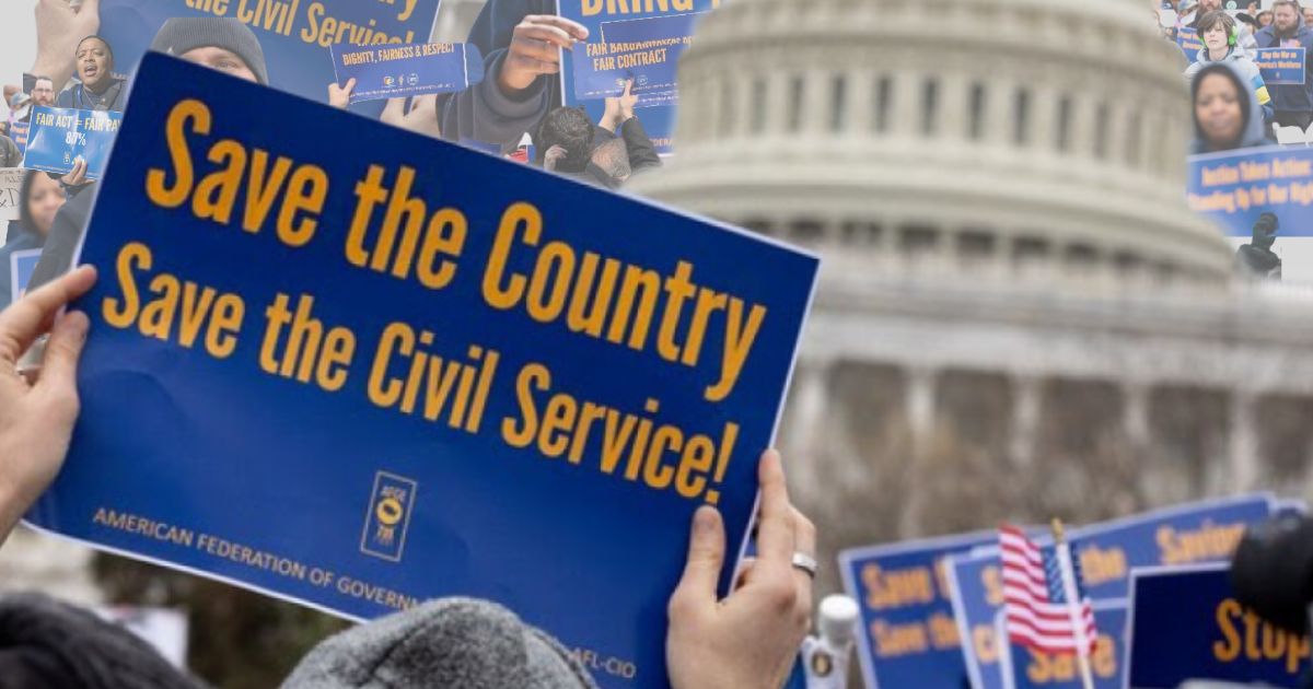 Federal workers protesting collage